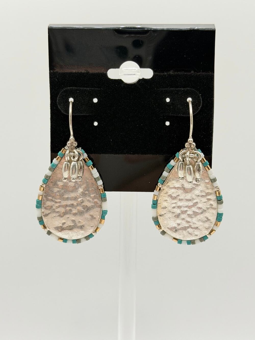 Stella & Dot Hammered Silver Beaded Teardrop Earrings